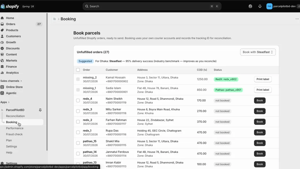 Smart booking with zone suggestions